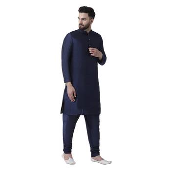 Blue Plain Dupion Silk Men Kurtas 4
