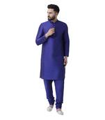 Blue Plain Dupion Silk Men Kurtas
