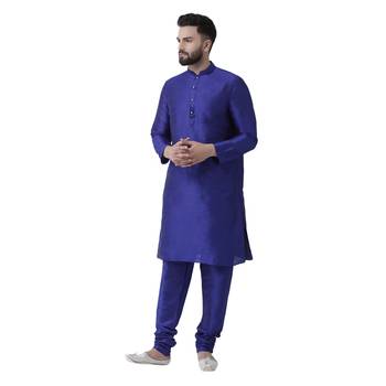 Blue Plain Dupion Silk Men Kurtas 2