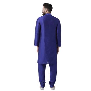 Blue Plain Dupion Silk Men Kurtas 3