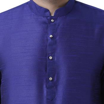 Blue Plain Dupion Silk Men Kurtas 5