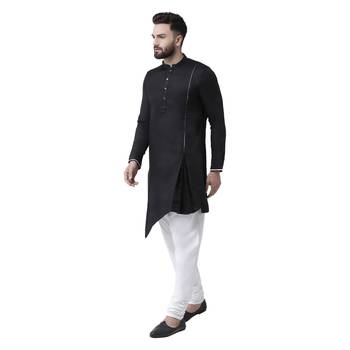 Black Plain Cotton Men Kurtas 2