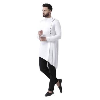 White Plain Cotton Men Kurtas 2
