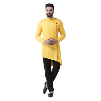 Yellow Plain Cotton Men Kurtas 1