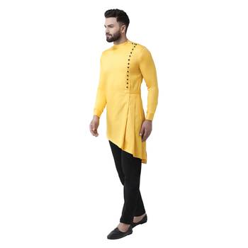 Yellow Plain Cotton Men Kurtas 2