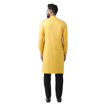 Yellow Plain Cotton Men Kurtas 3