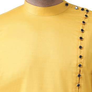 Yellow Plain Cotton Men Kurtas 5