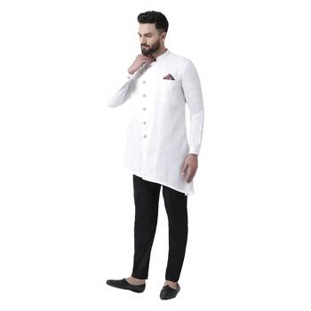 White Plain Cotton Men Kurtas 2