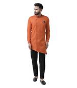 Orange Plain Cotton Men Kurtas