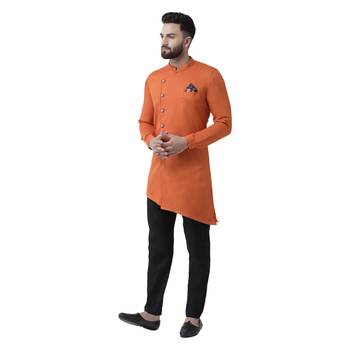 Orange Plain Cotton Men Kurtas 2
