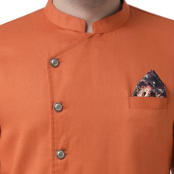 Orange Plain Cotton Men Kurtas 5
