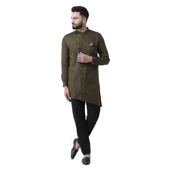 Green Plain Cotton Men Kurtas 1