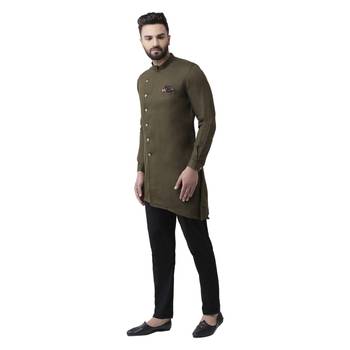 Green Plain Cotton Men Kurtas 2