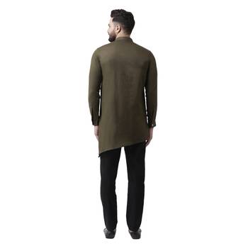 Green Plain Cotton Men Kurtas 3