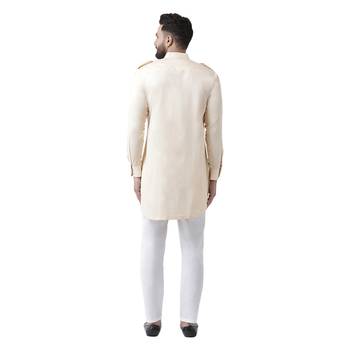 Beige Plain Cotton Men Kurtas 3