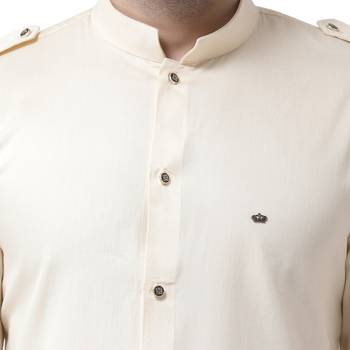 Beige Plain Cotton Men Kurtas 5