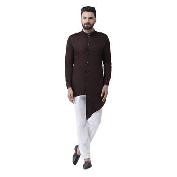 Brown Plain Cotton Men Kurtas 1