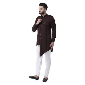 Brown Plain Cotton Men Kurtas 2