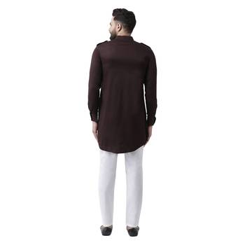 Brown Plain Cotton Men Kurtas 3