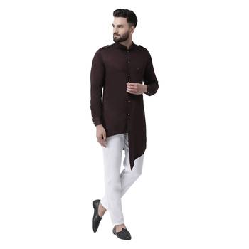 Brown Plain Cotton Men Kurtas 4