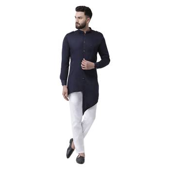 Blue Plain Cotton Men Kurtas 1