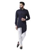 Blue Plain Cotton Men Kurtas