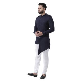 Blue Plain Cotton Men Kurtas 2