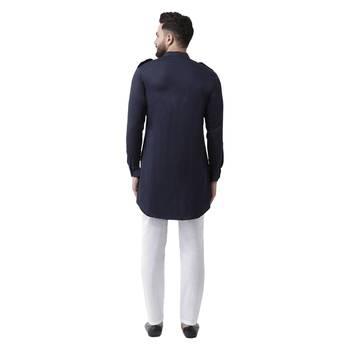 Blue Plain Cotton Men Kurtas 3