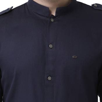 Blue Plain Cotton Men Kurtas 5