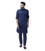 Blue Plain Cotton Men Kurtas