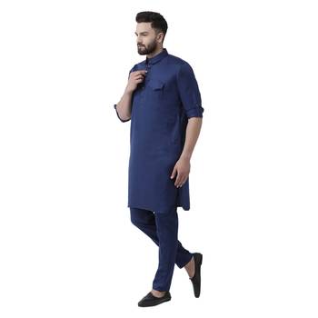 Blue Plain Cotton Men Kurtas 2