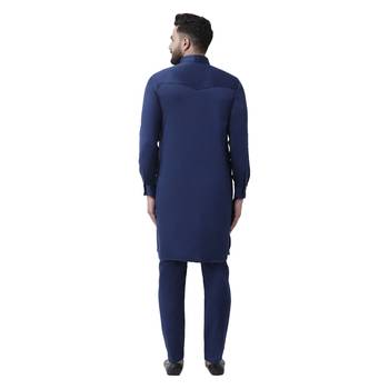 Blue Plain Cotton Men Kurtas 3