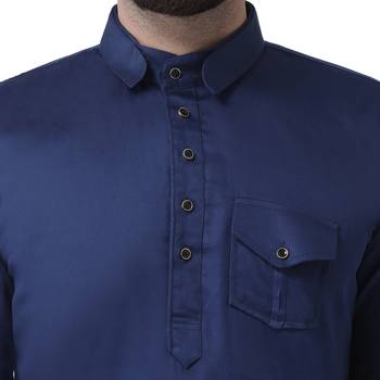 Blue Plain Cotton Men Kurtas 5