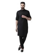 Black Plain Cotton Men Kurtas