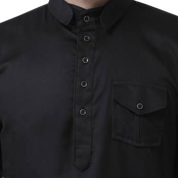 Black Plain Cotton Men Kurtas 5