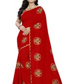 Red Embroidered Faux Georgette Saree With Blouse