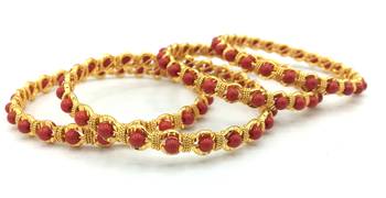 Traditional Ethnic Gold Plated Red Coral Design Bangle Set For Women & Girls 5
