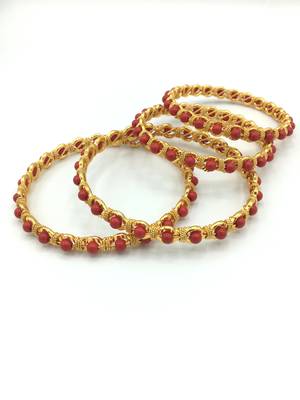 Traditional Ethnic Gold Plated Red Coral Design Bangle Set For Women & Girls 6