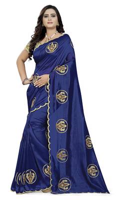 Blue embroidered faux georgette saree with blouse 1