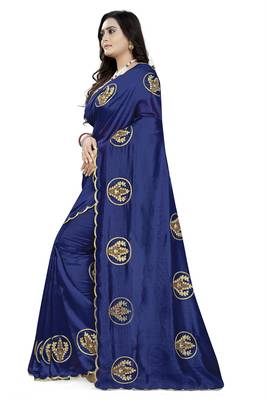 Blue embroidered faux georgette saree with blouse 2