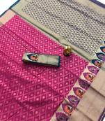 magenta woven Kanjivarm Silk Saree With Attached Blouse