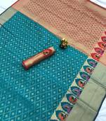sea green woven Kanjivarm Silk Saree With Attached Blouse