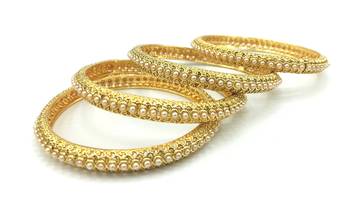 Gold Plated White Beaded Bangles Set Of 4 6