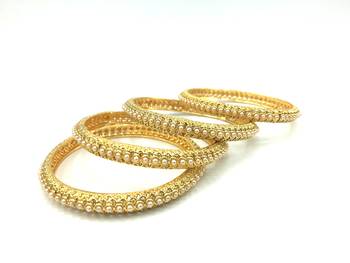 Gold Plated White Beaded Bangles Set Of 4 1