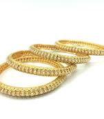 Gold Plated White Beaded Bangles Set Of 4