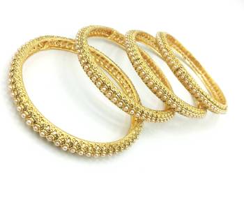 Gold Plated White Beaded Bangles Set Of 4 7