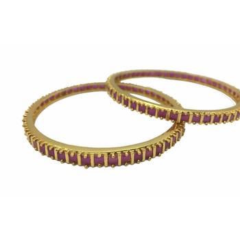 Gold Plated Pink Stone Studded Bangles Set Of 2 5