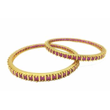 Gold Plated Pink Stone Studded Bangles Set Of 2 6