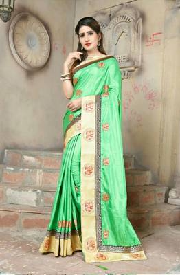 Green Embroidered Art Silk Aree With Blouse 1