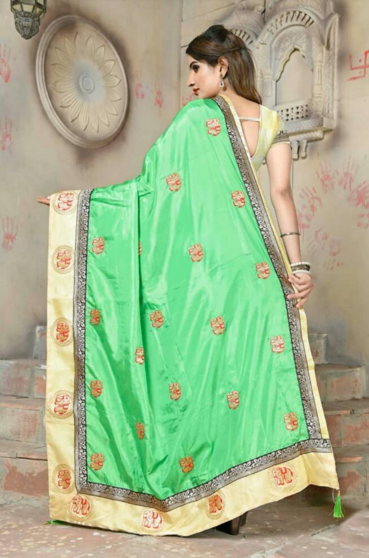 Green Embroidered Art Silk Aree With Blouse